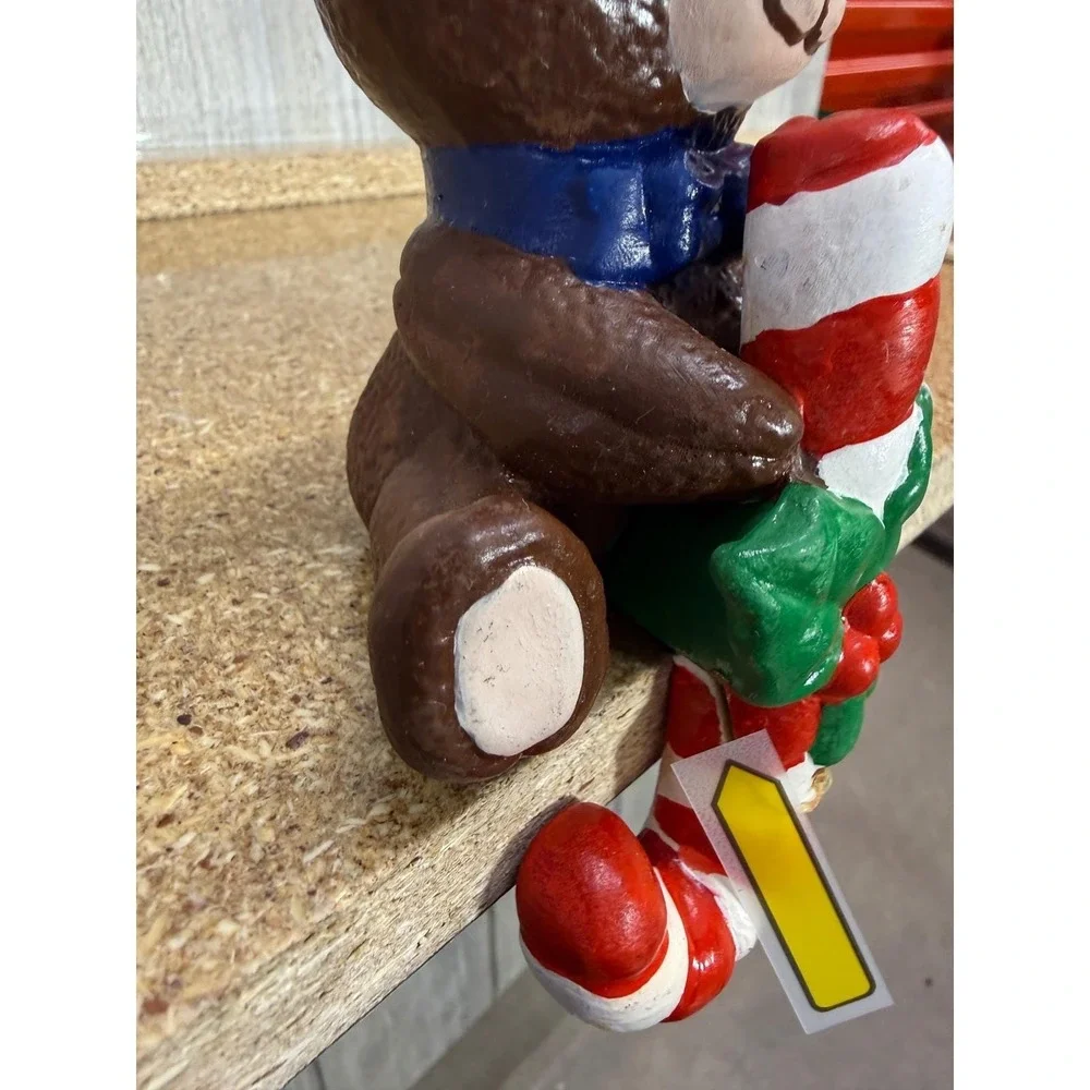 Vintage Ceramic Teddy Bear Stocking Holder Candy Cane Christmas Mantle Decor